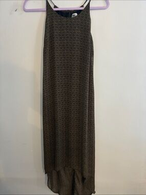 Fairycore Light Airy Sleeveless Green Geometric Hi to low Maxi Dress Sz S